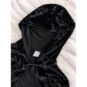 Black Crushed Velvet Hooded Cloak Long Cape Gothic Witch Halloween Costume Adult